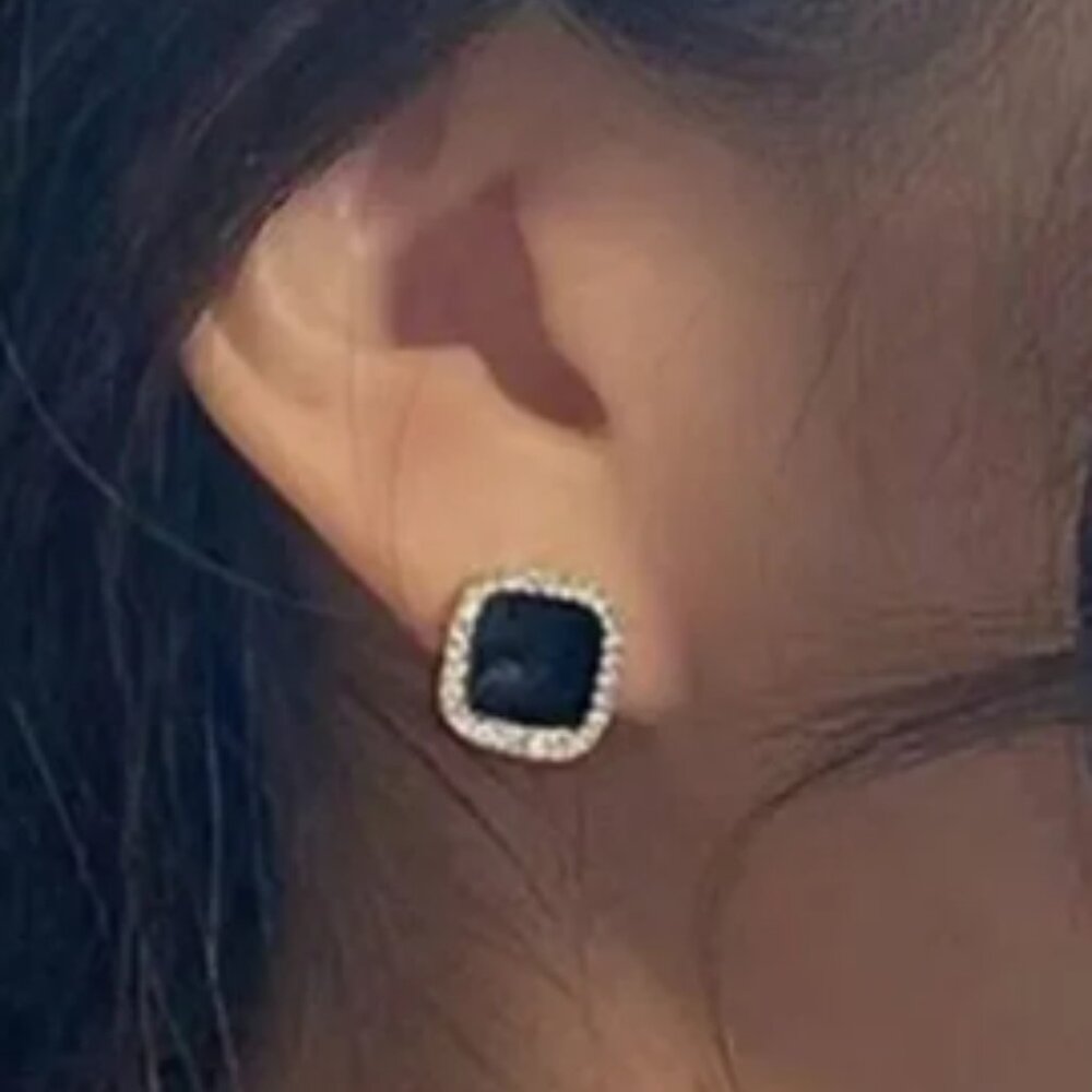 NWT, Black and Gold Rhinestone Stud Earrings